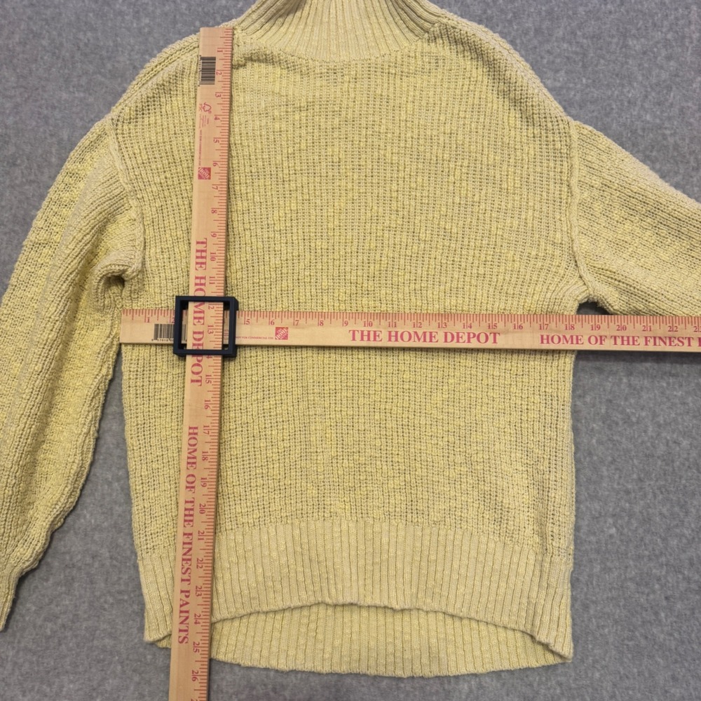 Aerie Women Yellow Cotton Chunky Popcorn Knit Mock Neck Sweater Size Medium - Picture 4 of 8